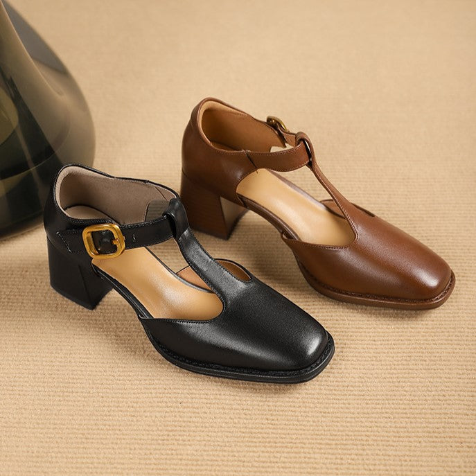 Marcele | T-Strap Leather Pumps