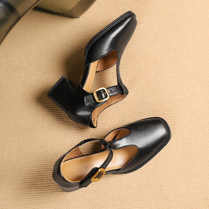 Marcele | T-Strap Leather Pumps