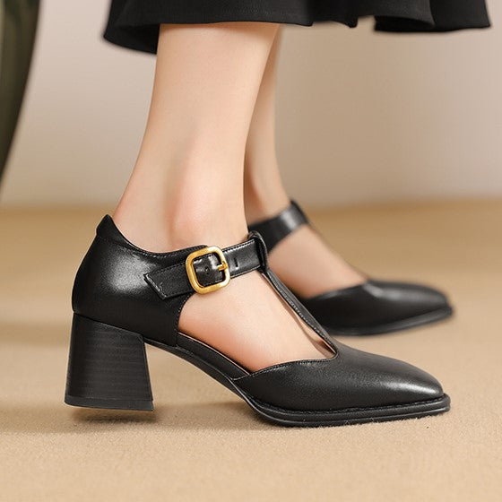 Marcele | T-Strap Leather Pumps
