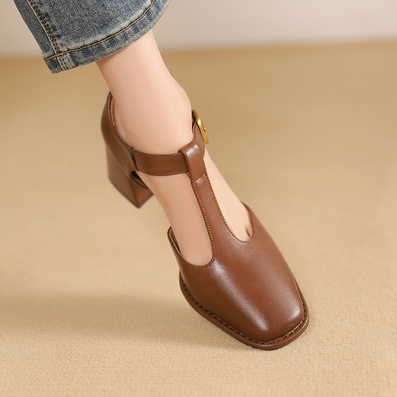 Marcele | T-Strap Leather Pumps