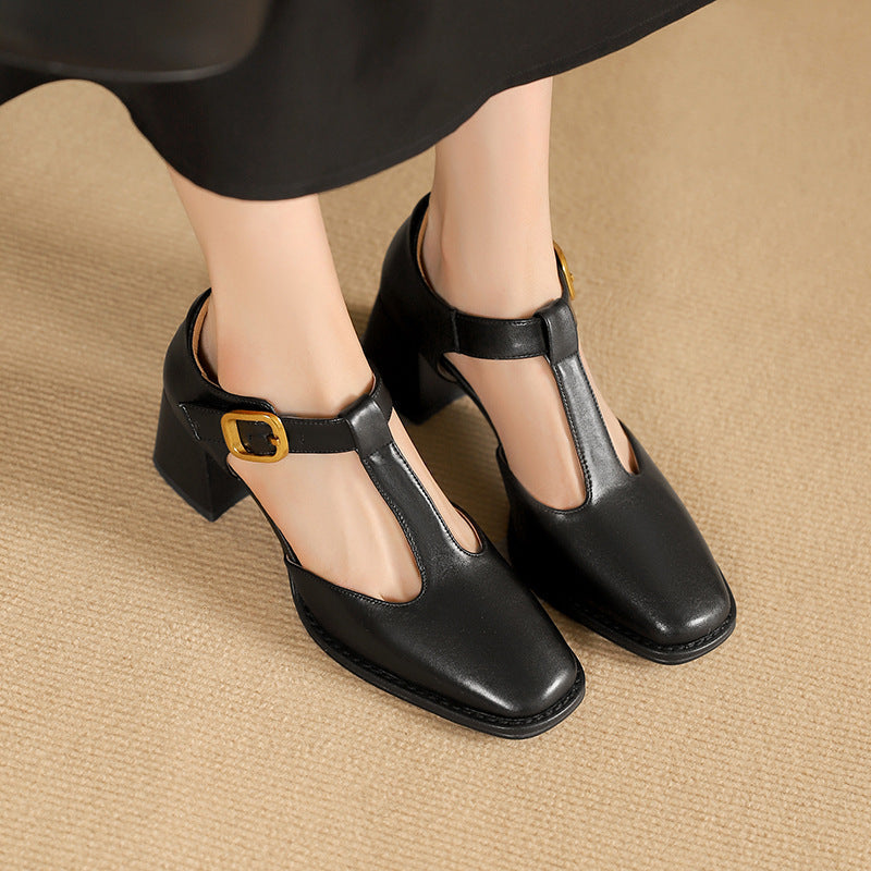 Marcele | T-Strap Leather Pumps