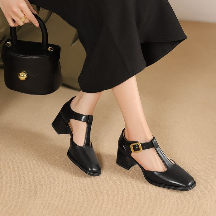 Marcele | T-Strap Leather Pumps