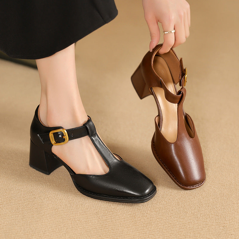 Marcele | T-Strap Leather Pumps