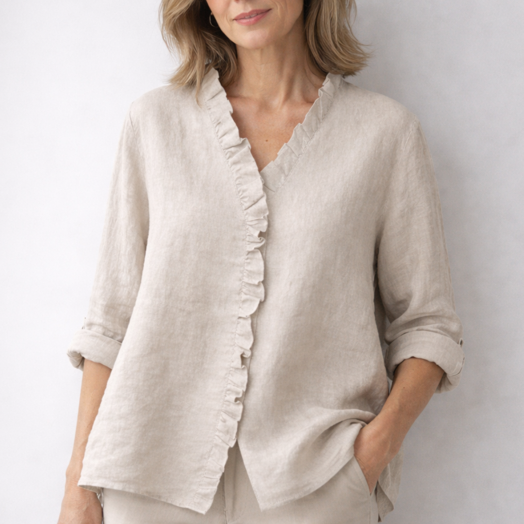 Luisa | Elegant Ruffled Linen Blend Shirt