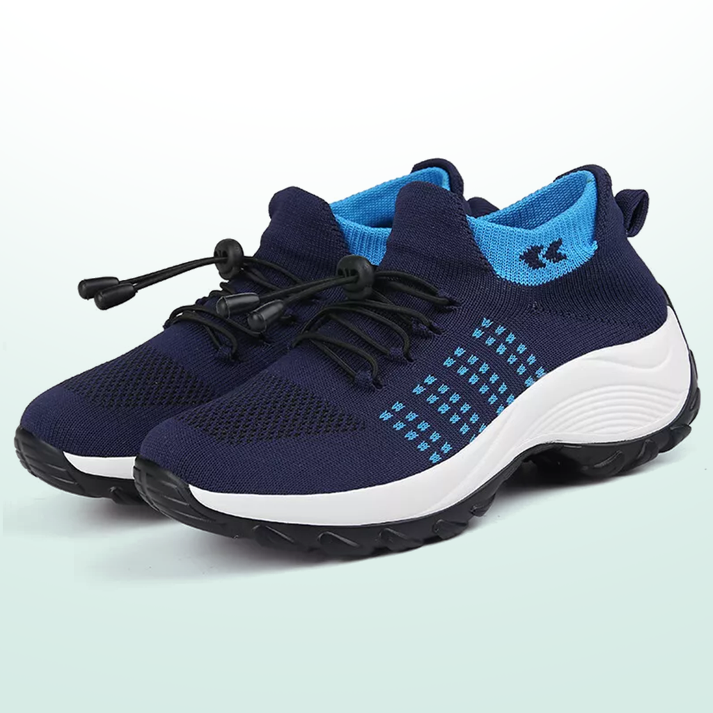 Paisley | Orthopedic Knit Fabric Shoes in Blue & Navy Blue