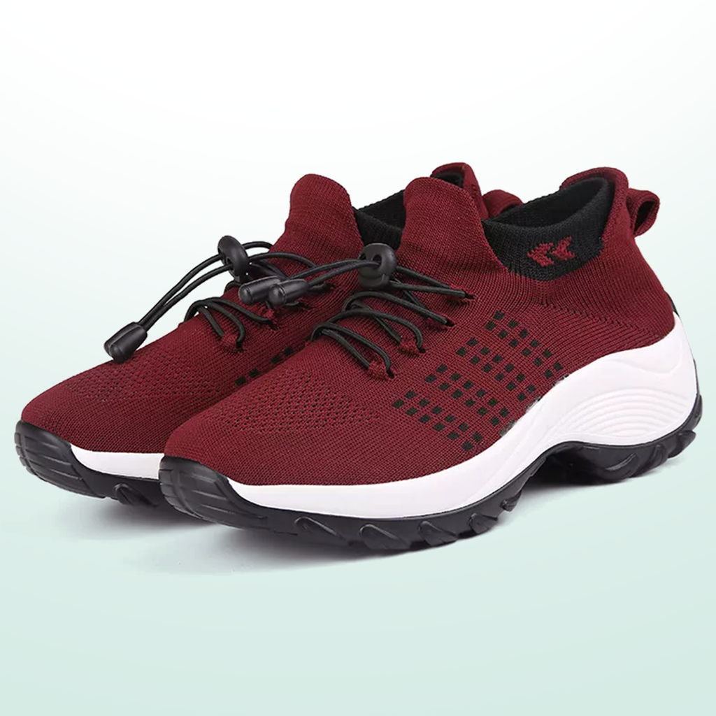 June | Orthopedic Knit Fabric Shoes in Black & Red