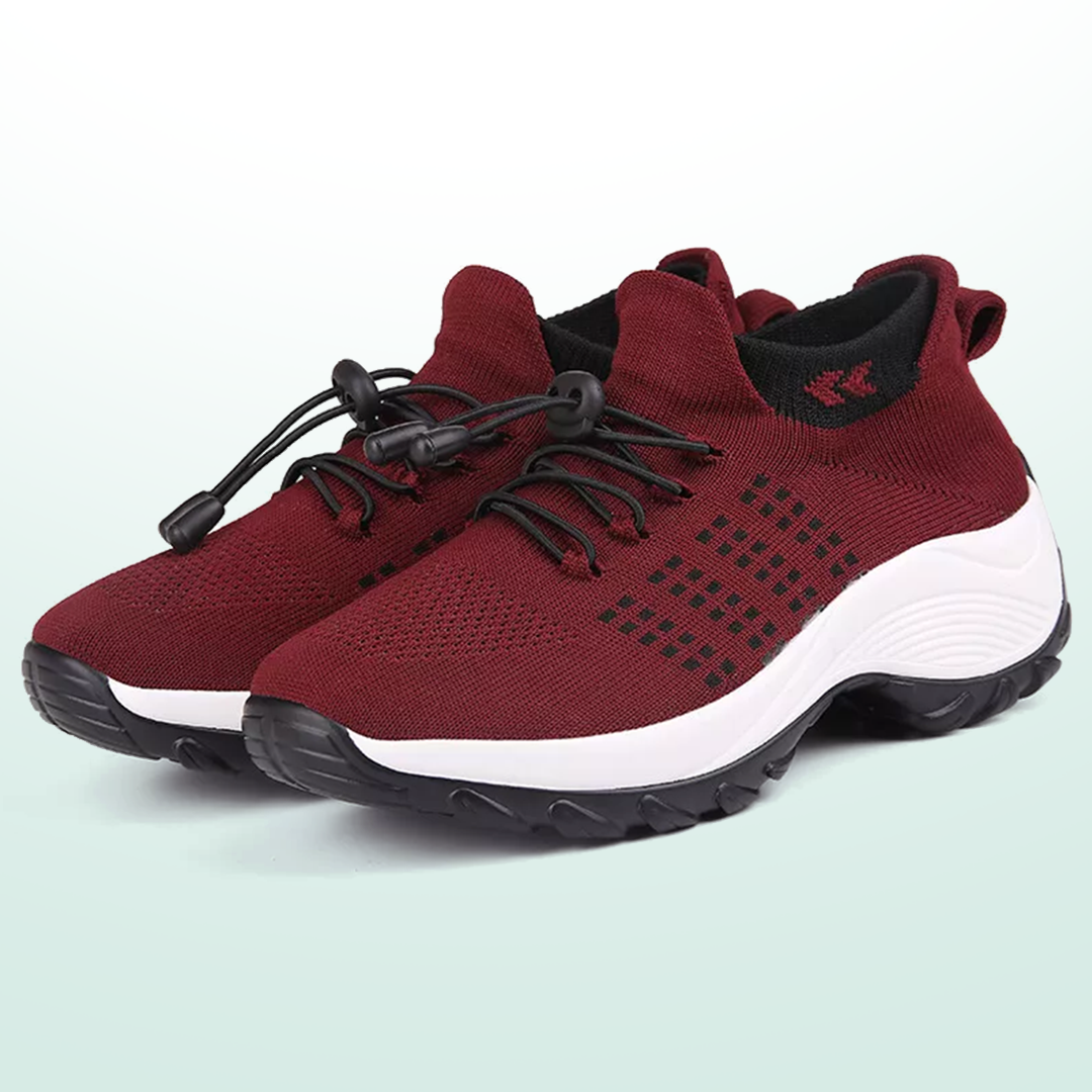 June | Orthopedic Knit Fabric Shoes in Black & Red