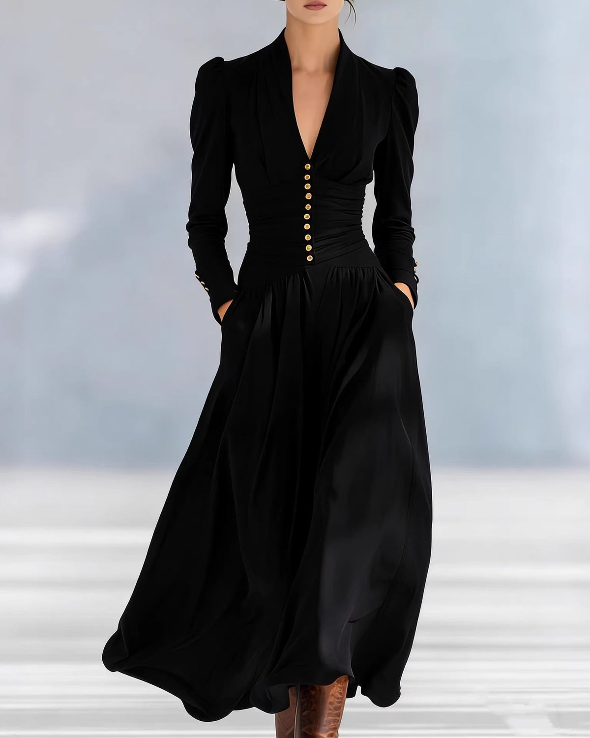 Annika | Fitted High-Waist Pleated Midi Dress