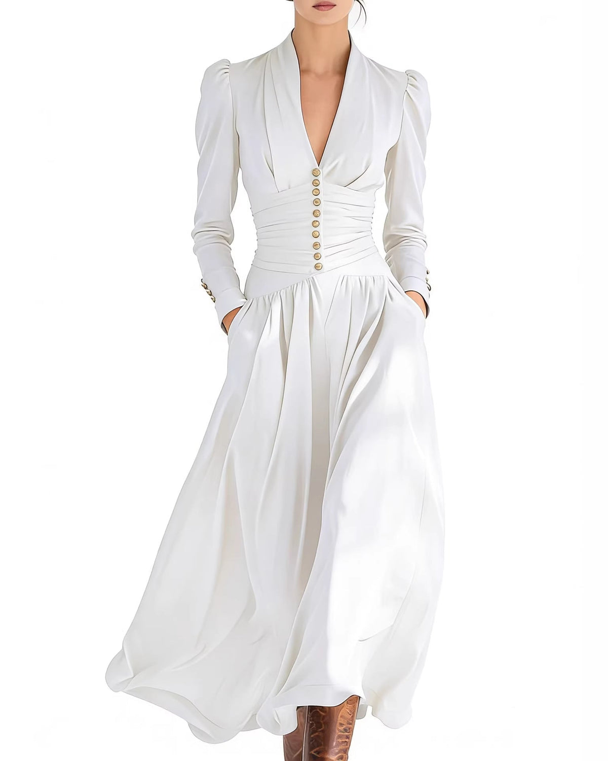 Annika | Fitted High-Waist Pleated Midi Dress