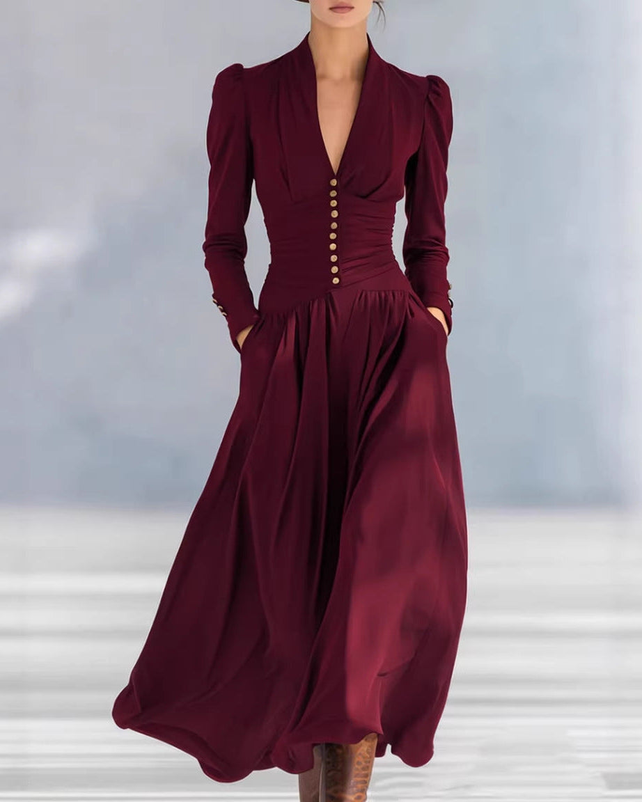 Annika | Fitted High-Waist Pleated Midi Dress
