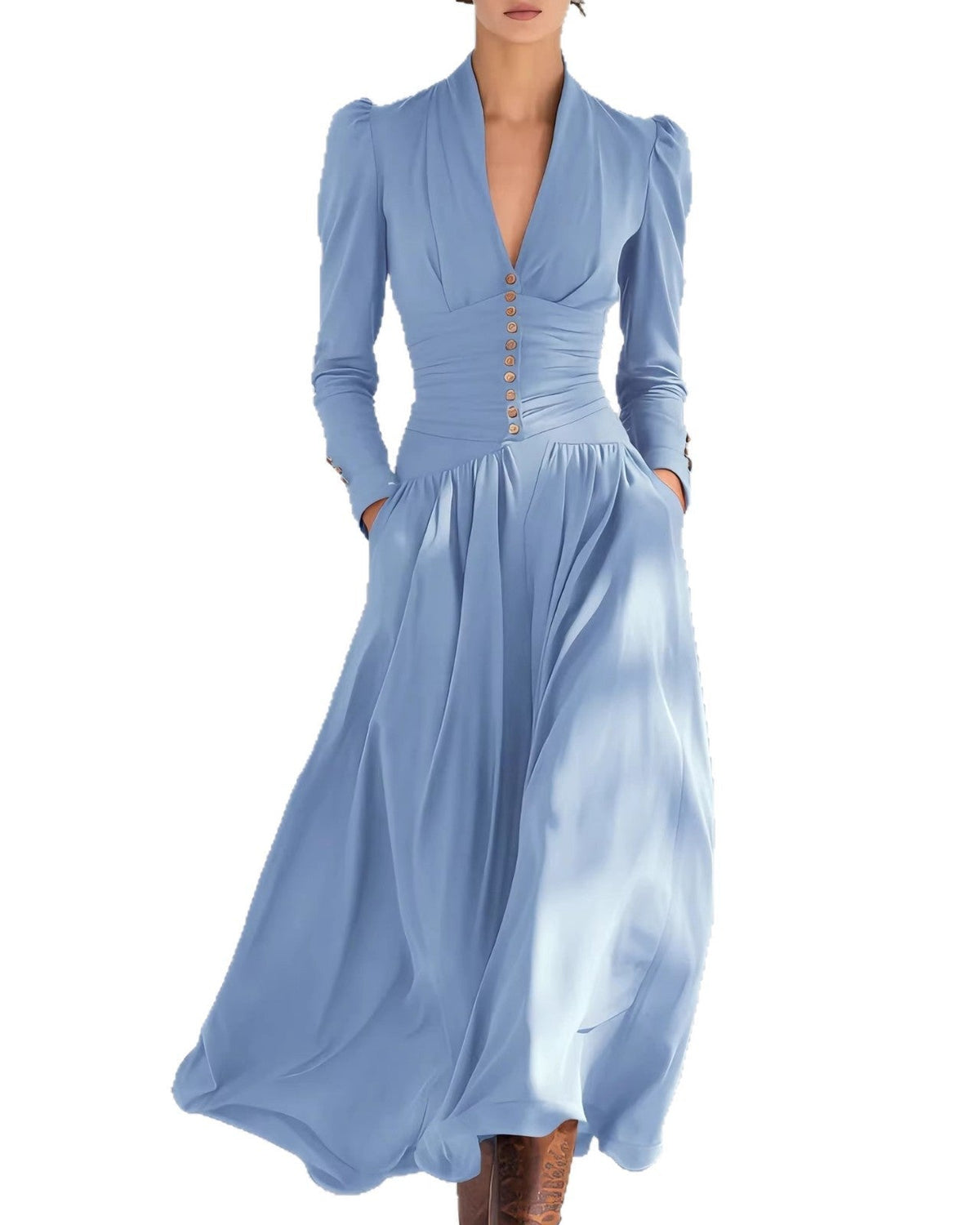 Annika | Fitted High-Waist Pleated Midi Dress