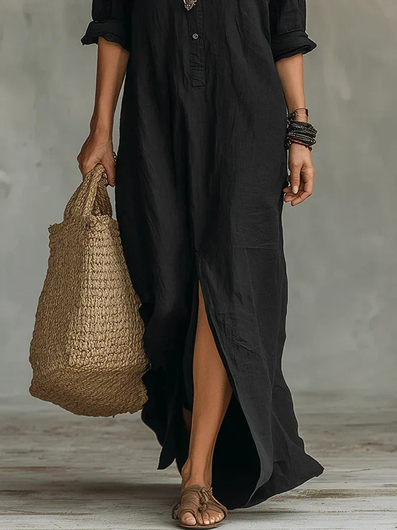 Celine | Black Maxi Dress with Buttons