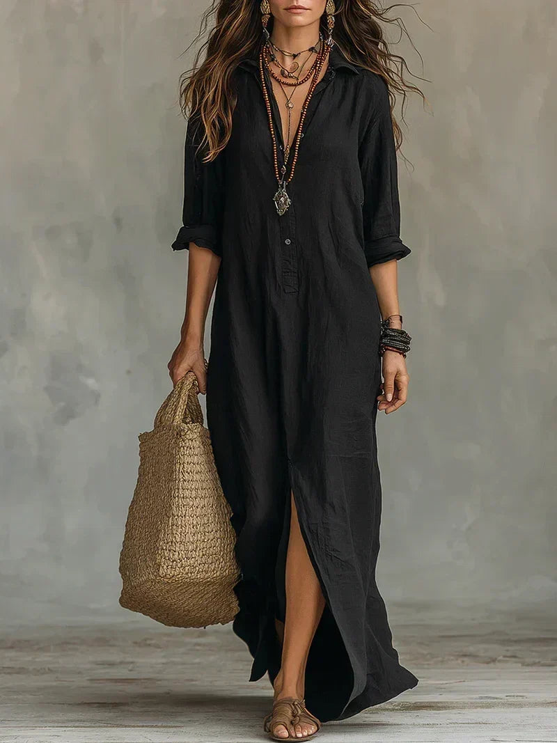 Celine | Black Maxi Dress with Buttons