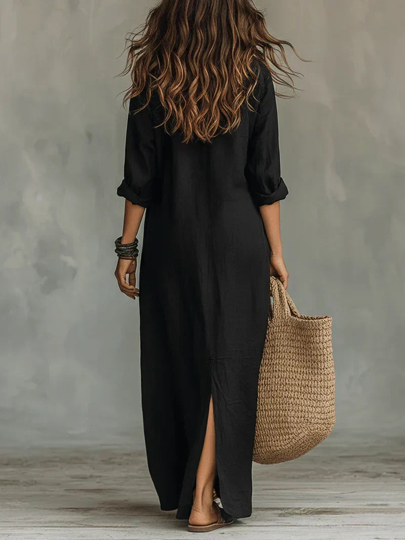 Celine | Black Maxi Dress with Buttons
