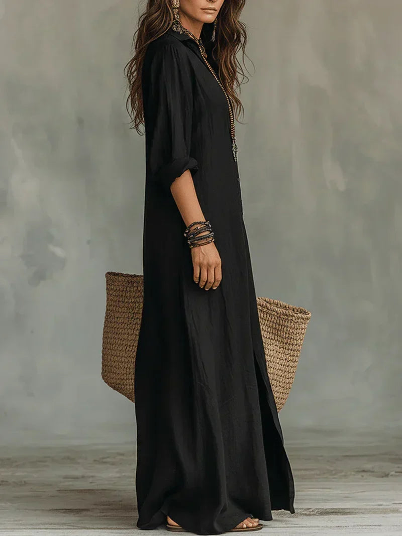 Celine | Black Maxi Dress with Buttons