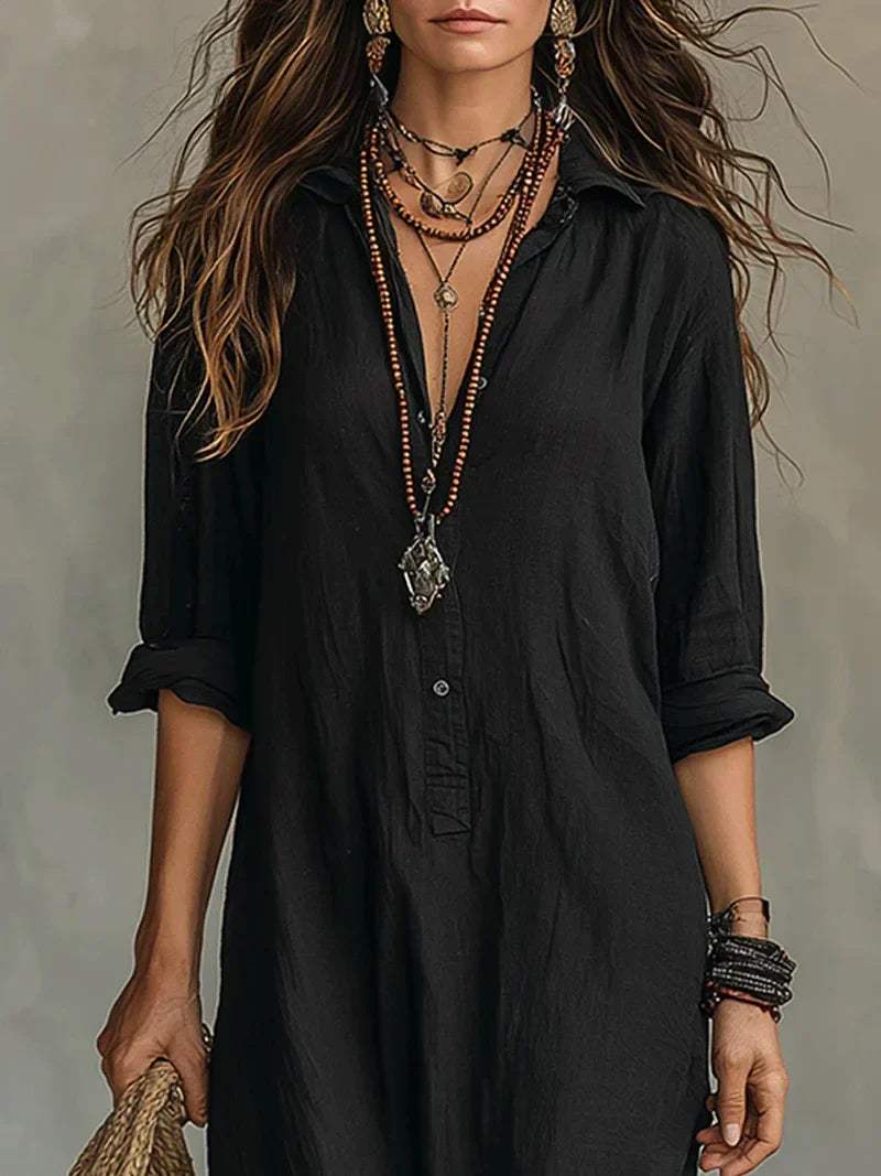 Celine | Black Maxi Dress with Buttons