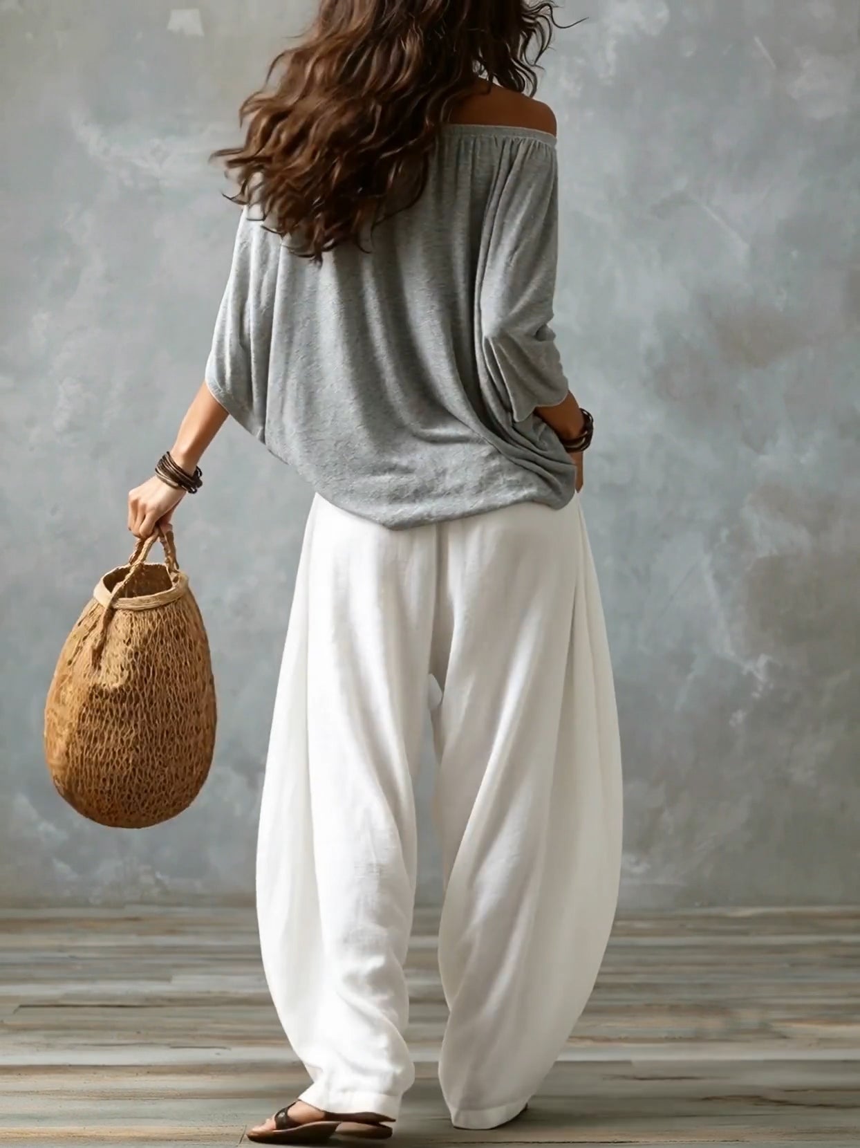 Ella | Top White Off-the-shoulder and Wide Lantern Pants Set