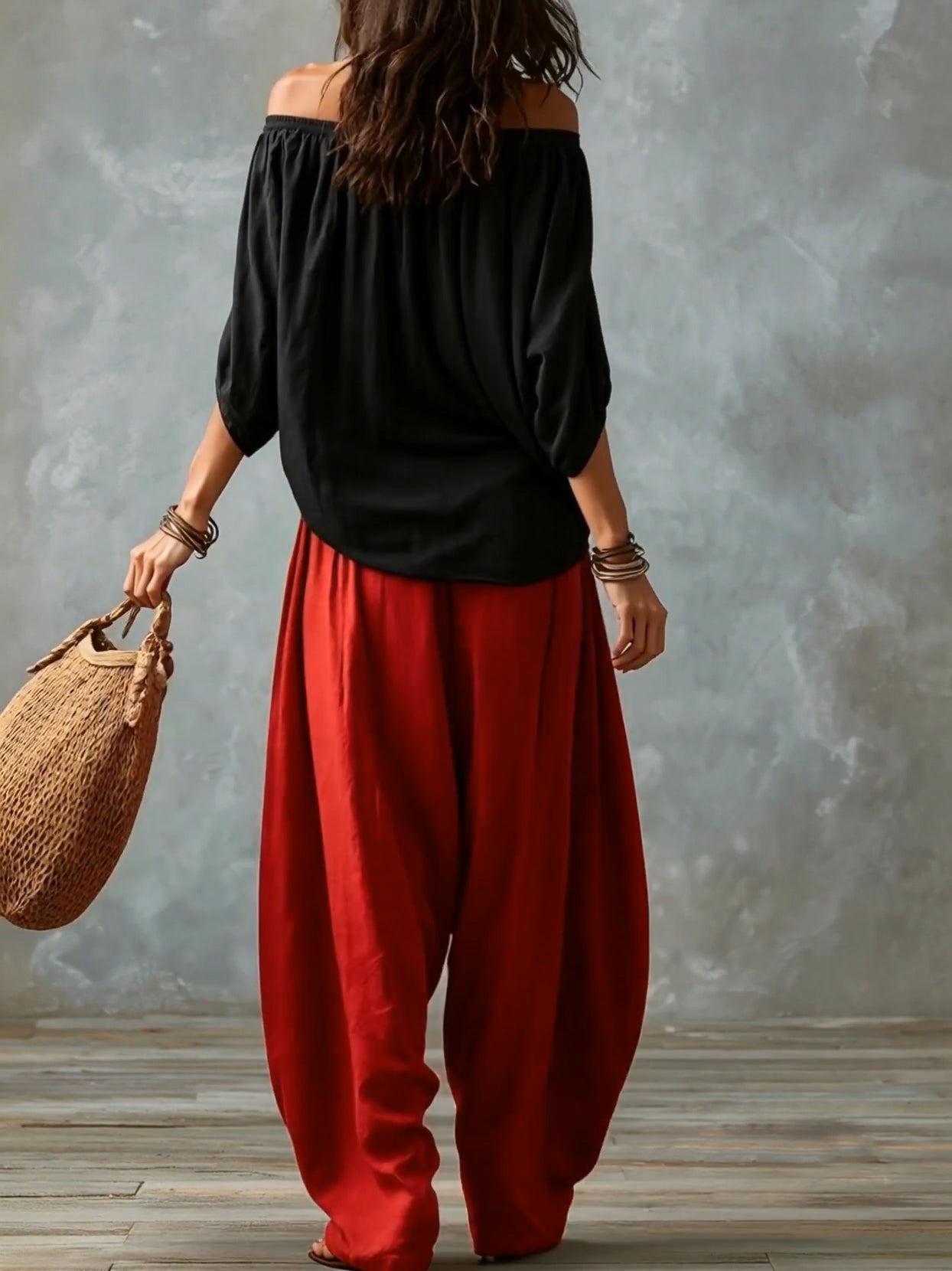 Ella | Top White Off-the-shoulder and Wide Lantern Pants Set