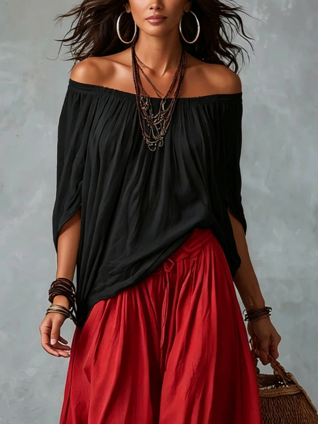 Ella | Top White Off-the-shoulder and Wide Lantern Pants Set