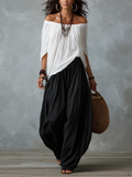 Ella | Top White Off-the-shoulder and Wide Lantern Pants Set
