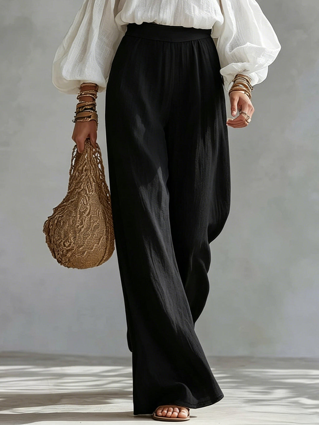 Wilma | White Off-the-Shoulder Tank Top and Black Wide-Leg Pants
