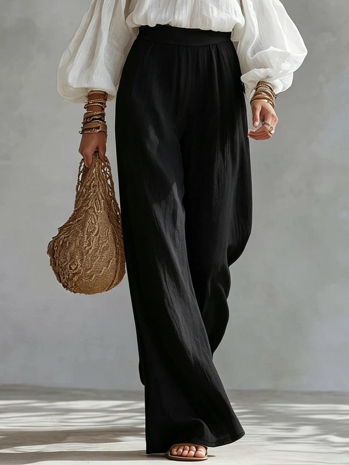 Wilma | White Off-the-Shoulder Tank Top and Black Wide-Leg Pants