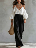 Wilma | White Off-the-Shoulder Tank Top and Black Wide-Leg Pants