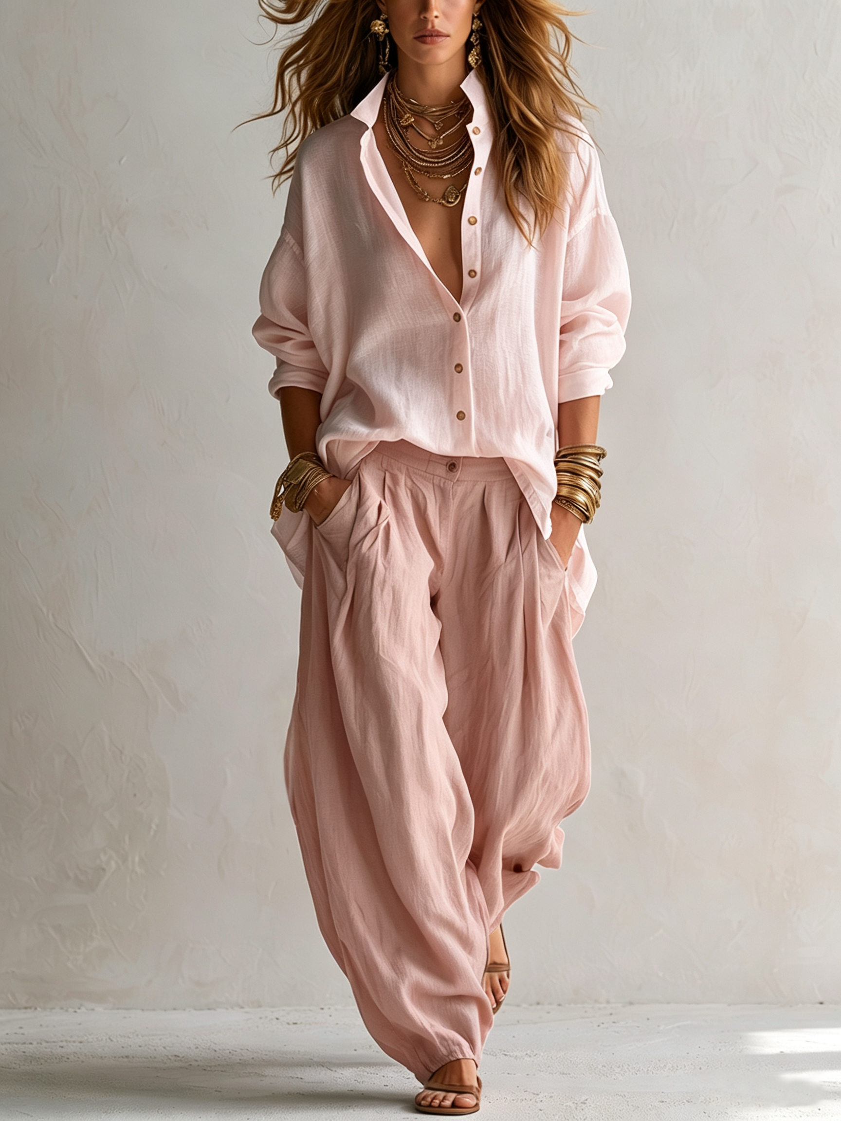 Capucine | White Loose Shirt and Olive Green Lantern Pants