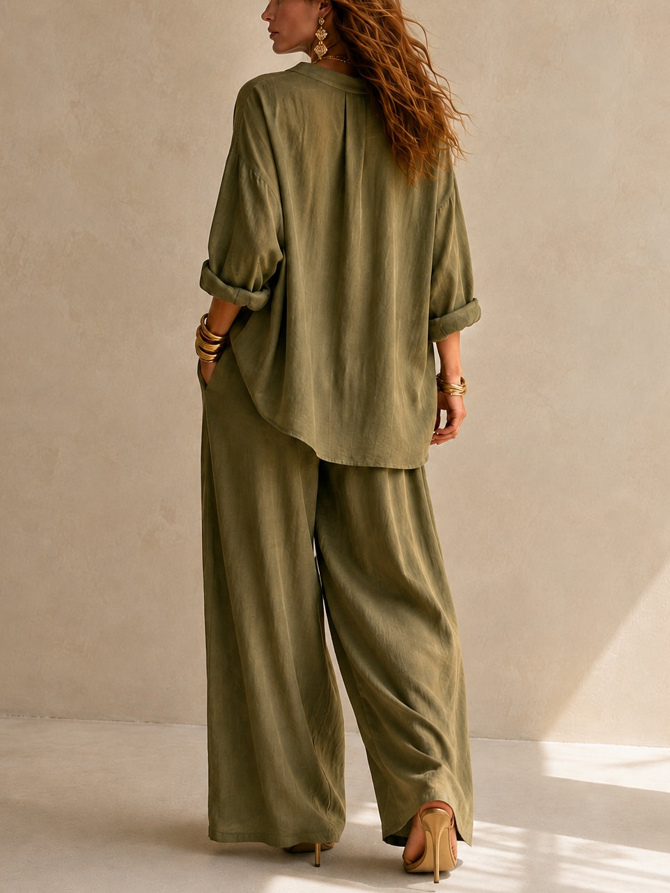Olivette | V-NECK WIDE-LEG TWO-PIECE SET