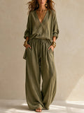 Olivette | V-NECK WIDE-LEG TWO-PIECE SET