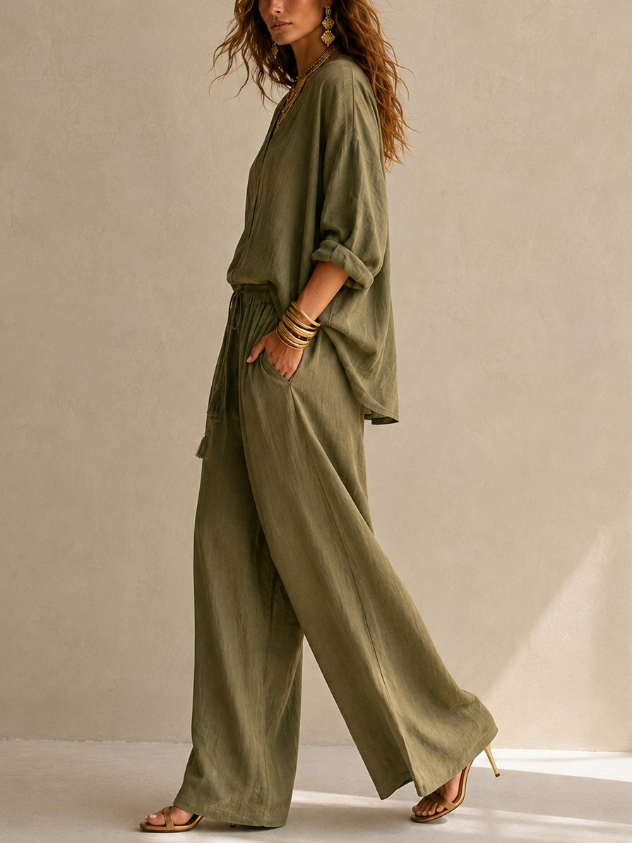 Olivette | V-NECK WIDE-LEG TWO-PIECE SET