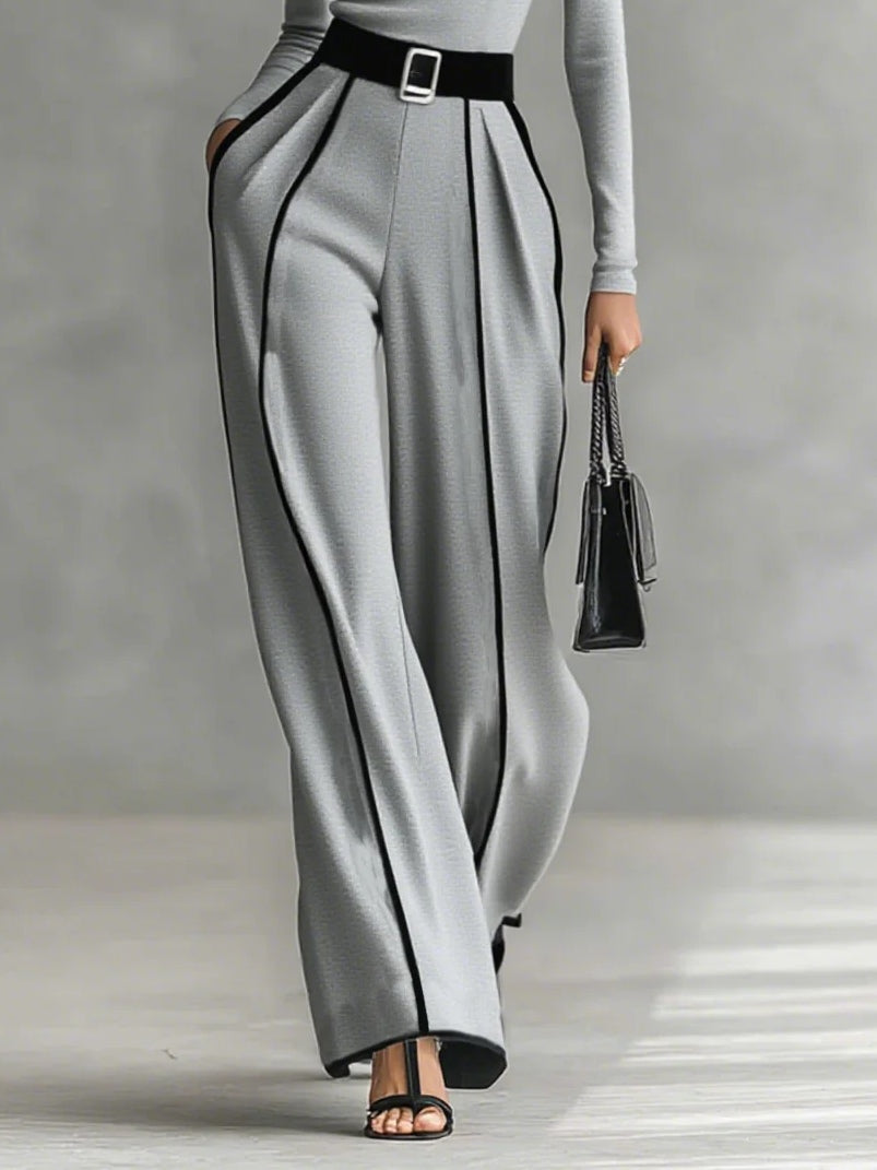 Adèle | High Neck Set with White Trim and Wide Pants