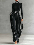 Adèle | High Neck Set with White Trim and Wide Pants