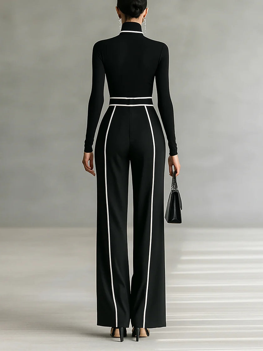 Adèle | High Neck Set with White Trim and Wide Pants