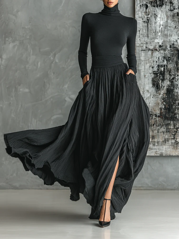 Briar | Pleated Skirt and Black Long Sleeve T-Shirt Set