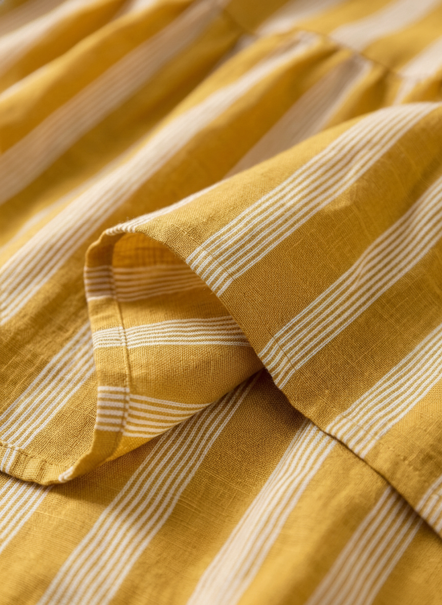 Yasmine | Vintage Casual Linen Blend Vertical Stripes Mandarin Collar and Lantern Sleeves Loose Blouse