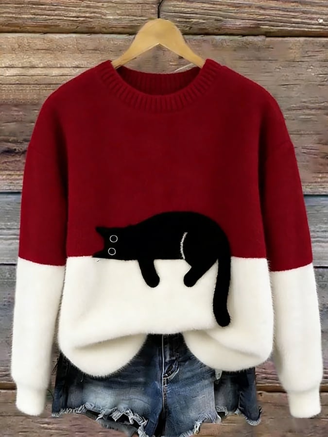 Ally | Elegant Cat Print Oversized Sweater