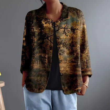 Cynthia | Painterly Forest Print Relaxed Blouse