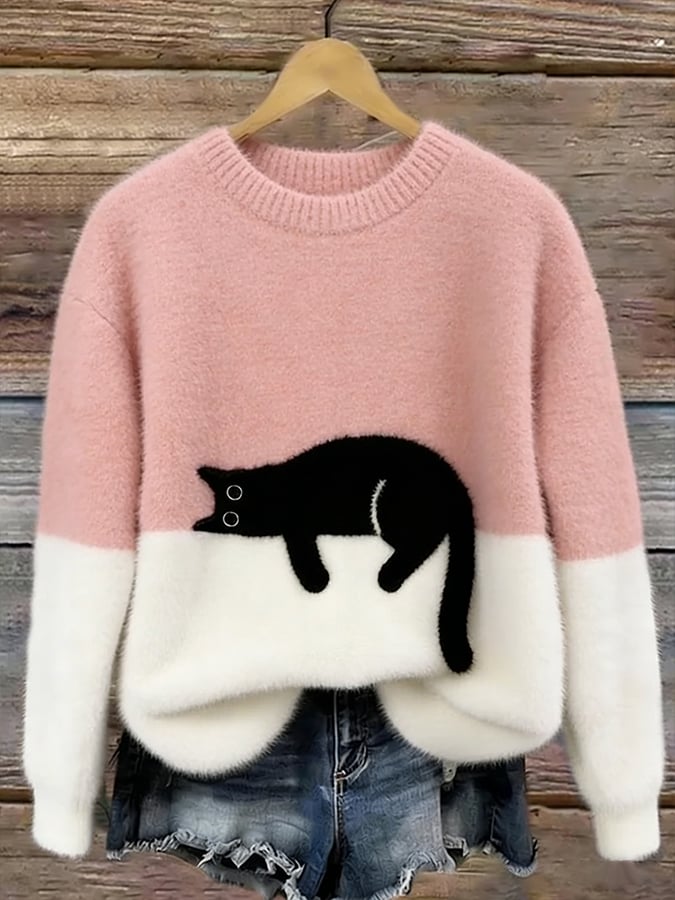 Ally | Elegant Cat Print Oversized Sweater