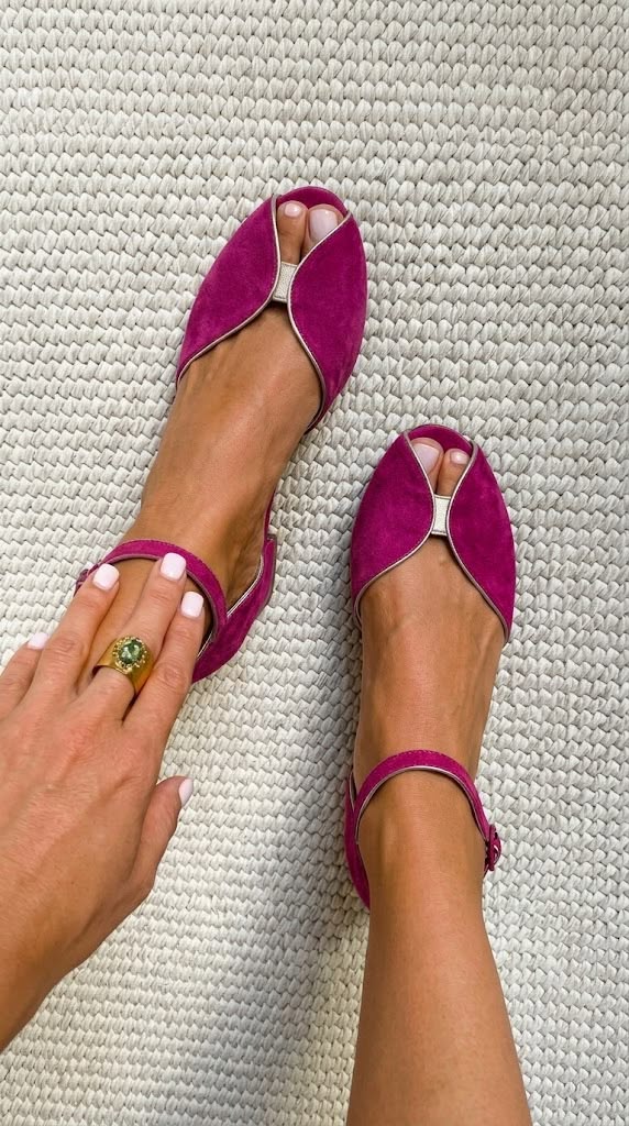 Janna | Elegant Suede Ballerinas with Metallic Edge and Open Toe