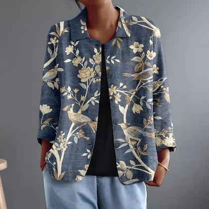 Beverly | Painted Bird Print Relaxed Open Shirt