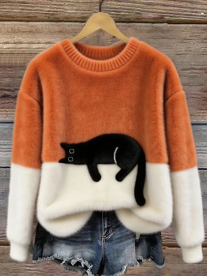 Ally | Elegant Cat Print Oversized Sweater
