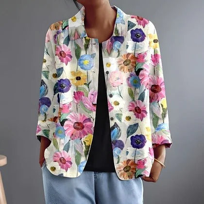 Rosa | Hand-Painted Floral Point-Collar Blouse