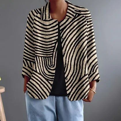 Elaine | Curved Stripe Relaxed Open Shirt
