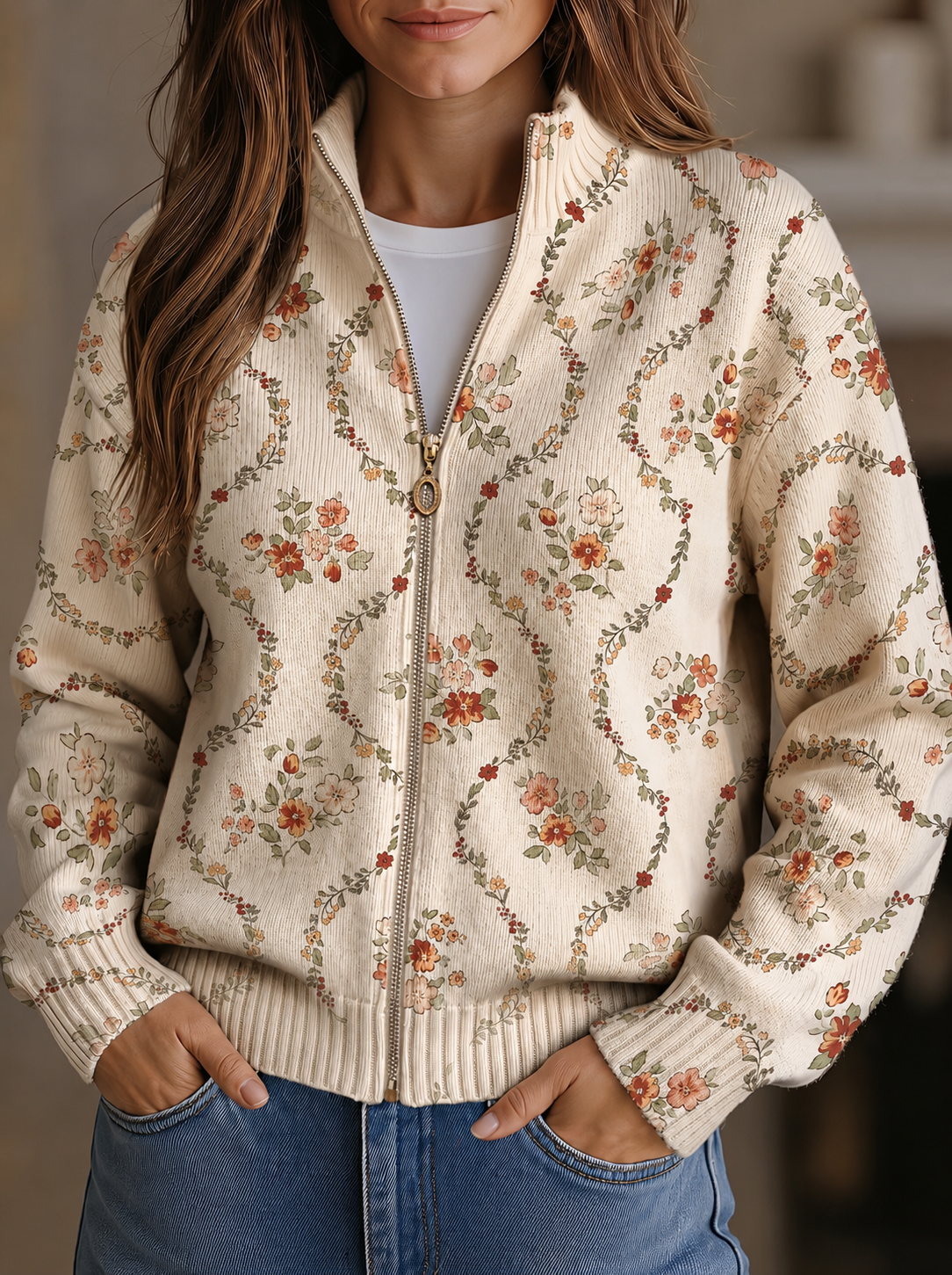Persephone | Delicate Floral Vine Cream Print