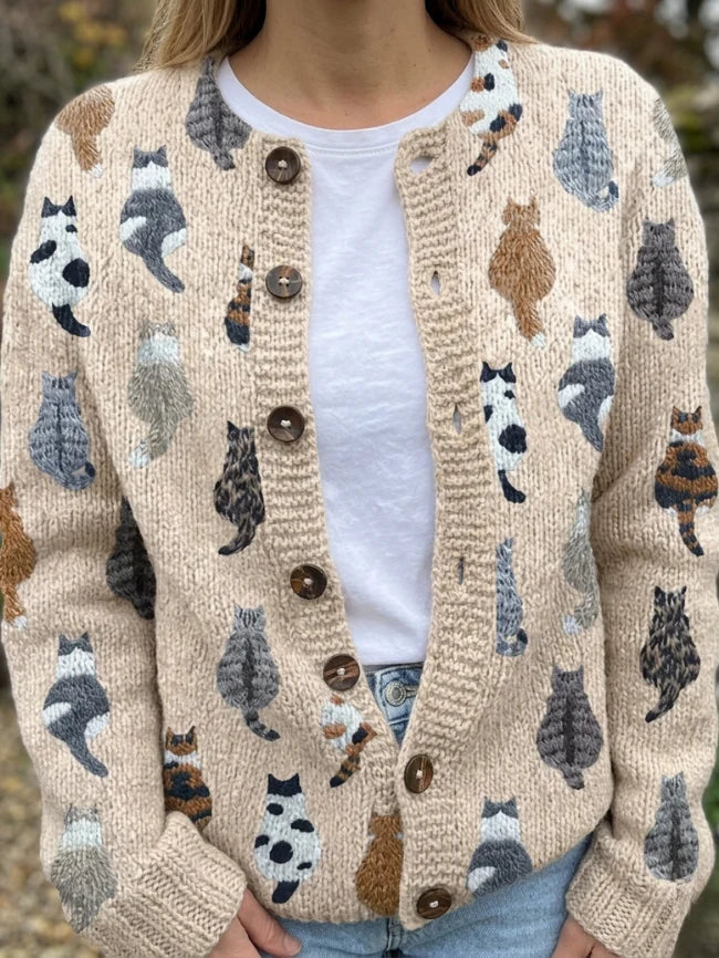 Mirela | Knitted Cardigan with Cat Motif