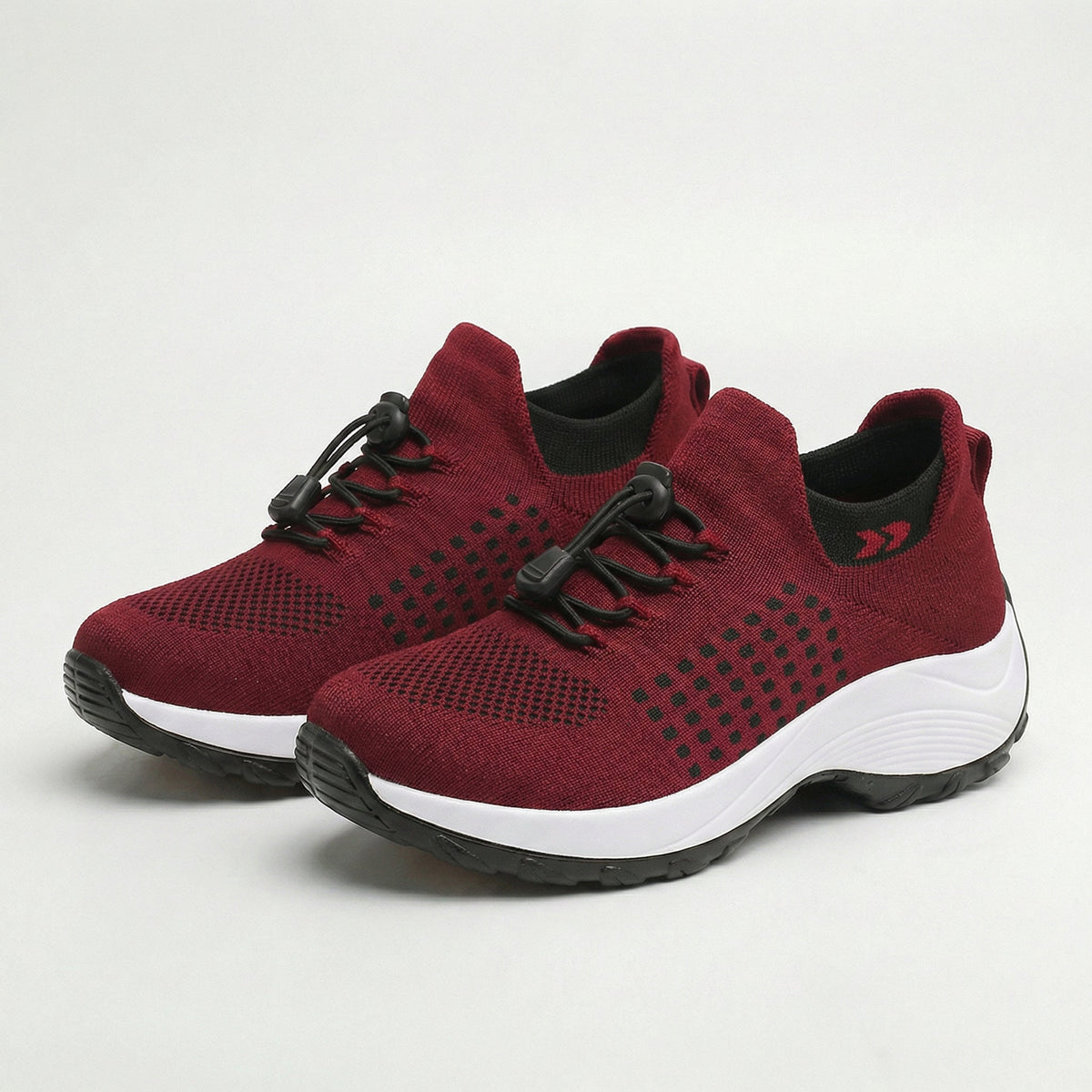 June | Orthopedic Knit Fabric Shoes in Black & Red
