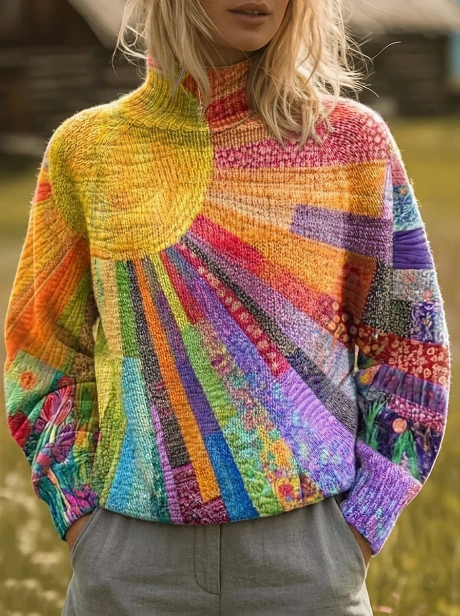 Rosita | Retro Sunburst Print Turtleneck