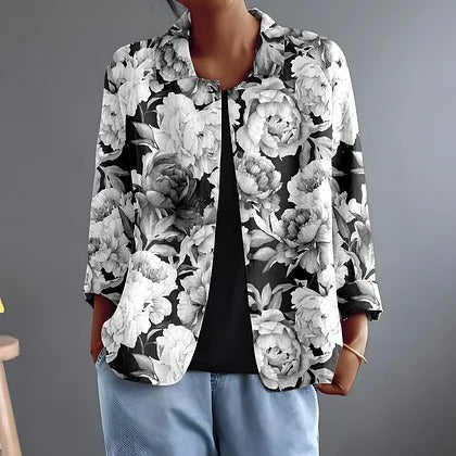 Gloria | Monochrome Floral Relaxed Open Shirt