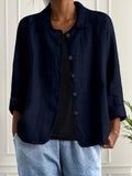 Nancy| Loose Navy Open Shirt with Curved Hem